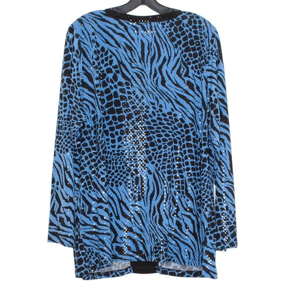 Susan Graver Top Animal Sequin Glam Statement Bold Zebra Mixed Blue Black XL - Picture 2 of 9
